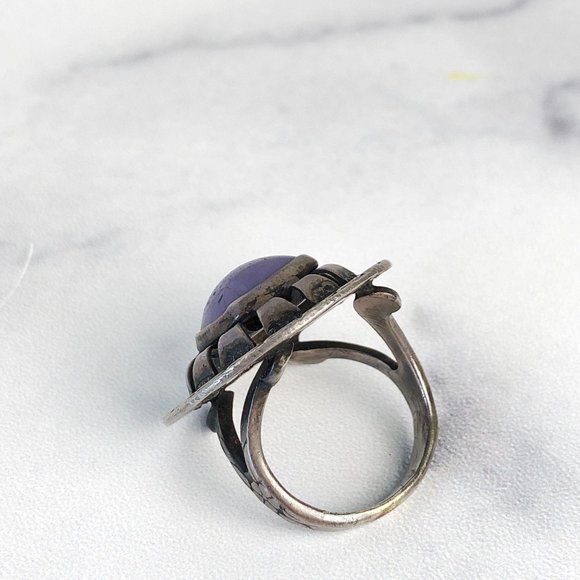 Mexican Sterling Silver Purple Art Glass Ring - Picture 5 of 16